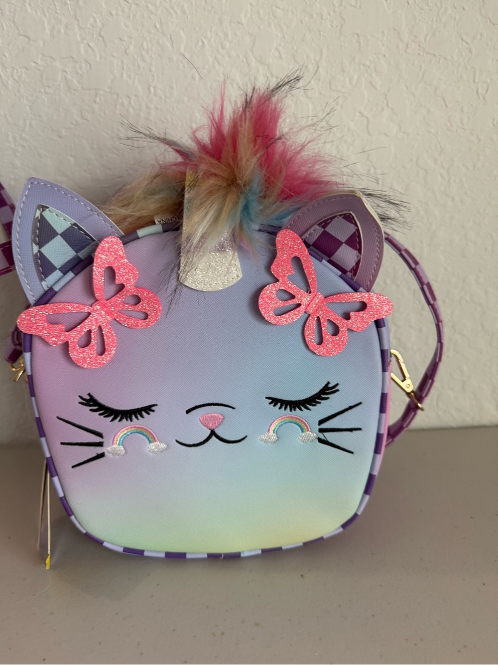 New girls Under One Sky Pastel Unicorn Cat Crossbody Bag - Pink & Lavender
